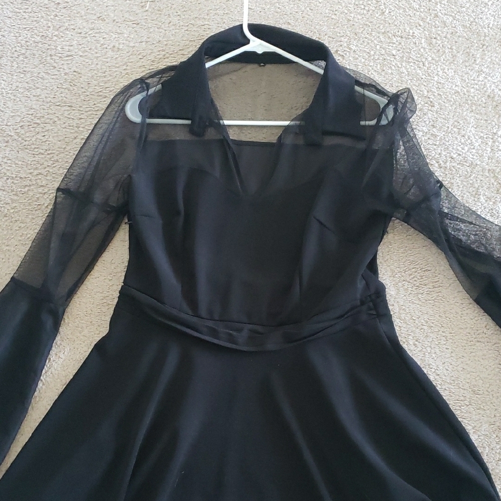 Elegant Black Dress with Sheer Sleeves
